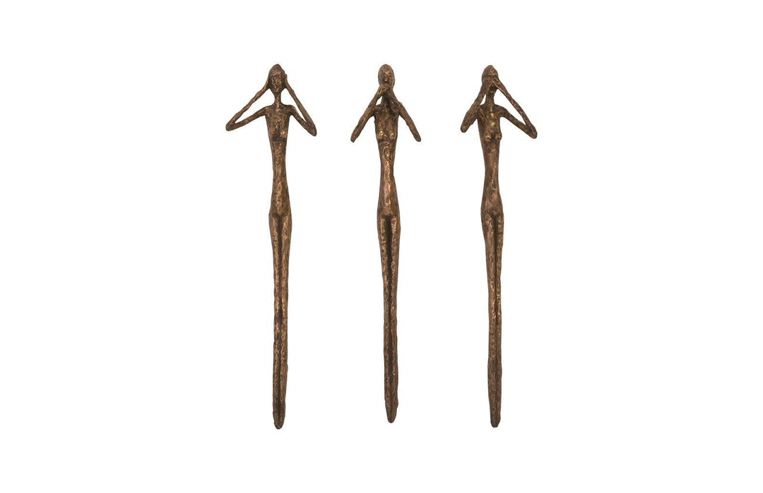 SwayLiving See, Speak, Hear No Evil Wall Art, Resin, Bronze, Set Of 3 WALL ACCENTS