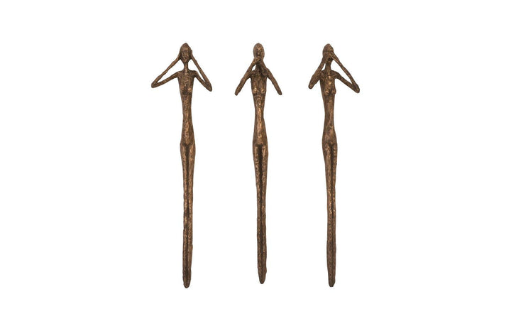 SwayLiving See, Speak, Hear No Evil Wall Art, Resin, Bronze, Set Of 3 WALL ACCENTS