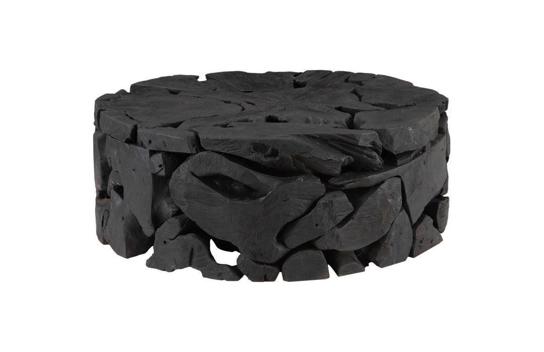 SwayLiving Teak Chunk Round Coffee Table, Black COFFEE TABLES