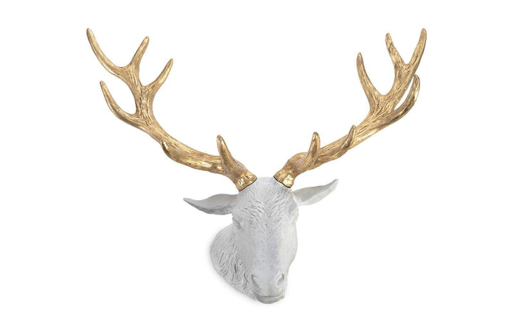 SwayLiving Stag Deer Head, White, Gold Leaf WALL ACCENTS