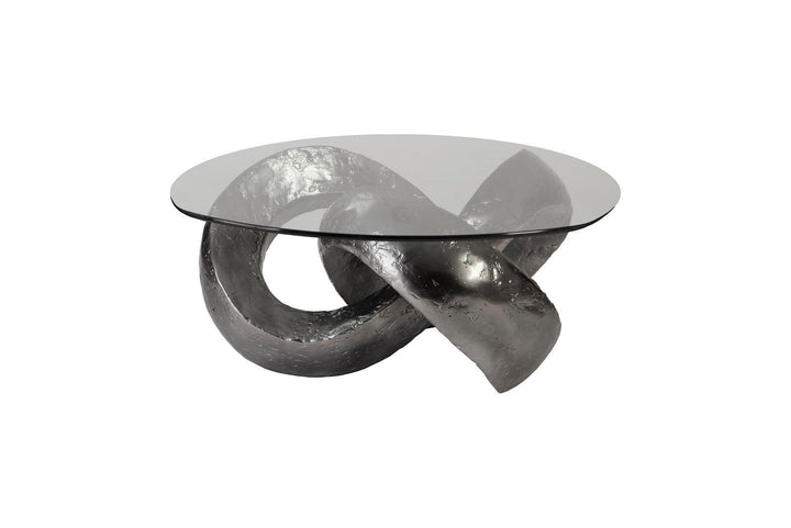 SwayLiving Trifoil Coffee Table, Liquid Silver w/Glass COFFEE TABLES