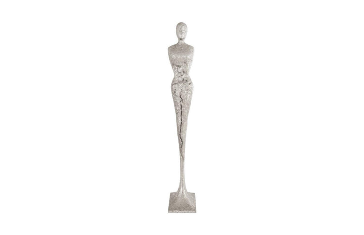 SwayLiving Tall Chiseled Female Sculpture, Resin, Silver Leaf DECORATIVE OBJECTS
