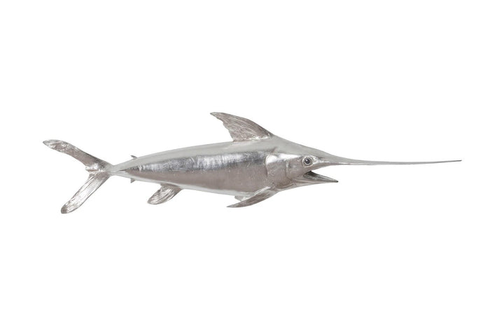 SwayLiving Broadbill Swordfish Fish Wall Sculpture, Resin, Silver Leaf WALL ACCENTS