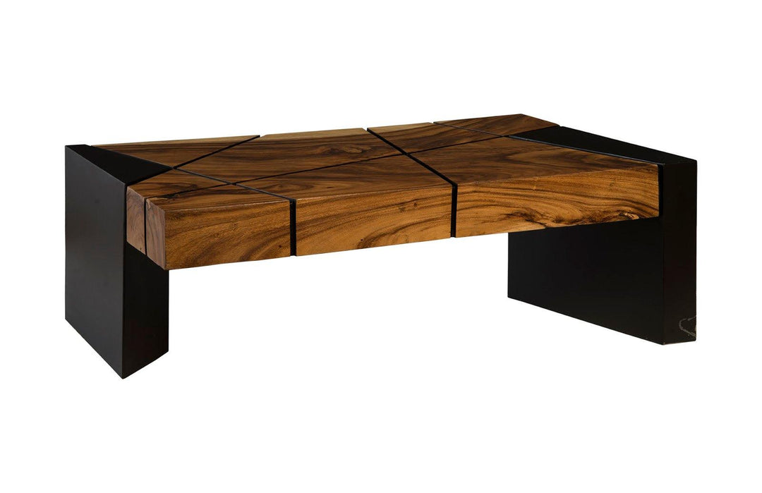 SwayLiving Criss Cross Coffee Table on Black Iron Legs, Chamcha Wood COFFEE TABLES