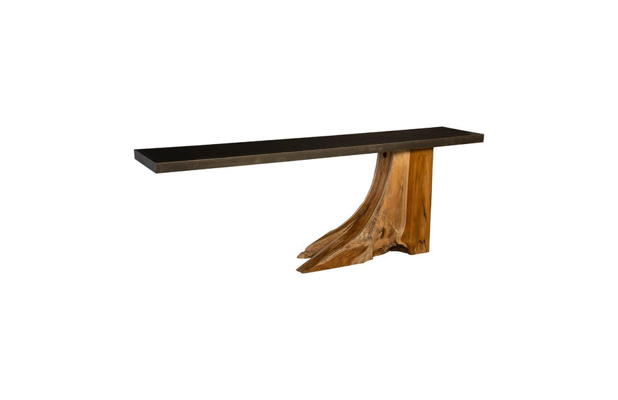 SwayLiving Teak Wood Console Table, Iron Sheet Top CONSOLE TABLES
