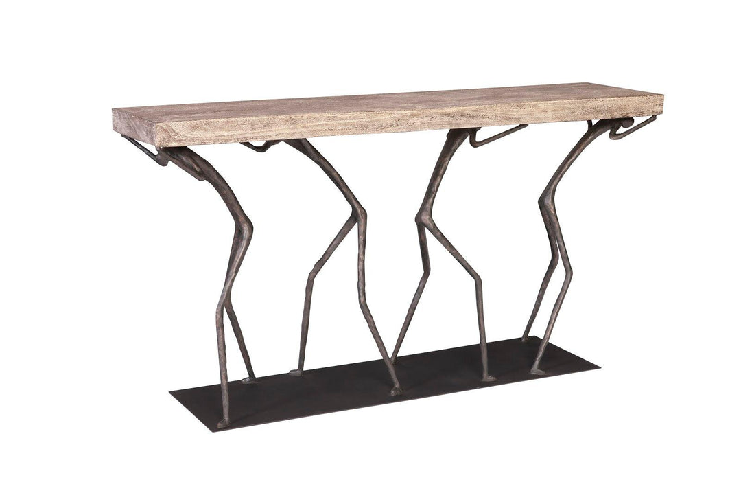 SwayLiving Atlas Console Table, Chamcha Wood, Gray Stone Finish, Metal CONSOLE TABLES