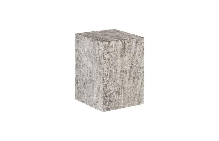 SwayLiving Origins Pedestal, Small, Mitered Chamcha Wood, Gray Stone Finish ACCENT TABLES