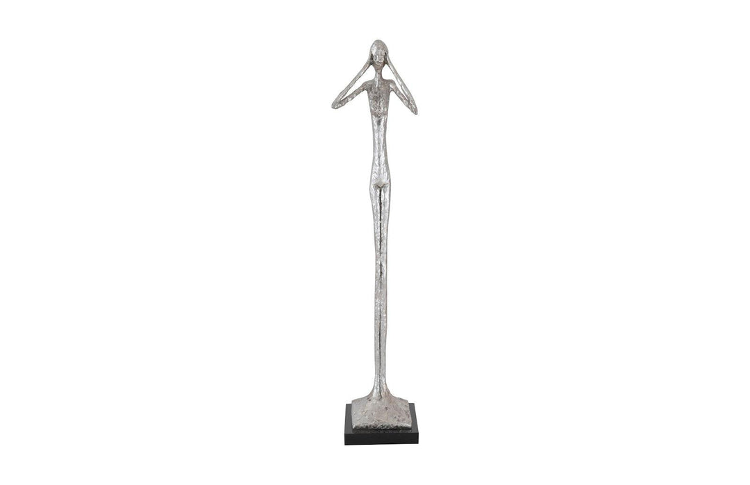 SwayLiving Hear No Evil Slender Sculpture, Small, Resin, Silver Leaf DECORATIVE OBJECTS