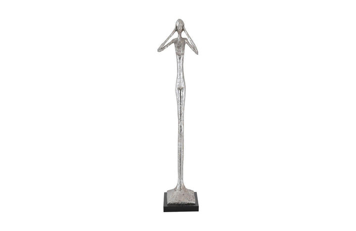 SwayLiving Hear No Evil Slender Sculpture, Small, Resin, Silver Leaf DECORATIVE OBJECTS