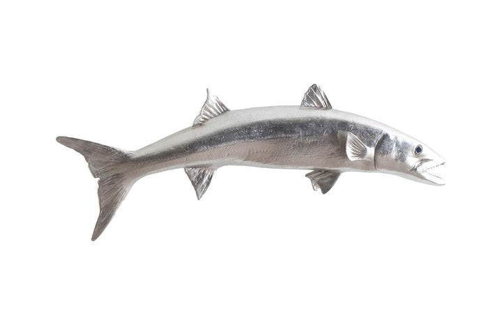 SwayLiving Barracuda Fish Wall Sculpture, Resin, Silver Leaf WALL ACCENTS