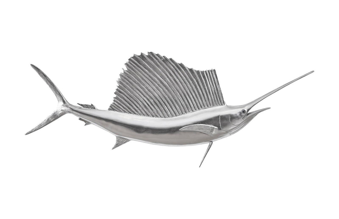SwayLiving Sail Fish Wall Sculpture, Resin, Silver Leaf WALL ACCENTS