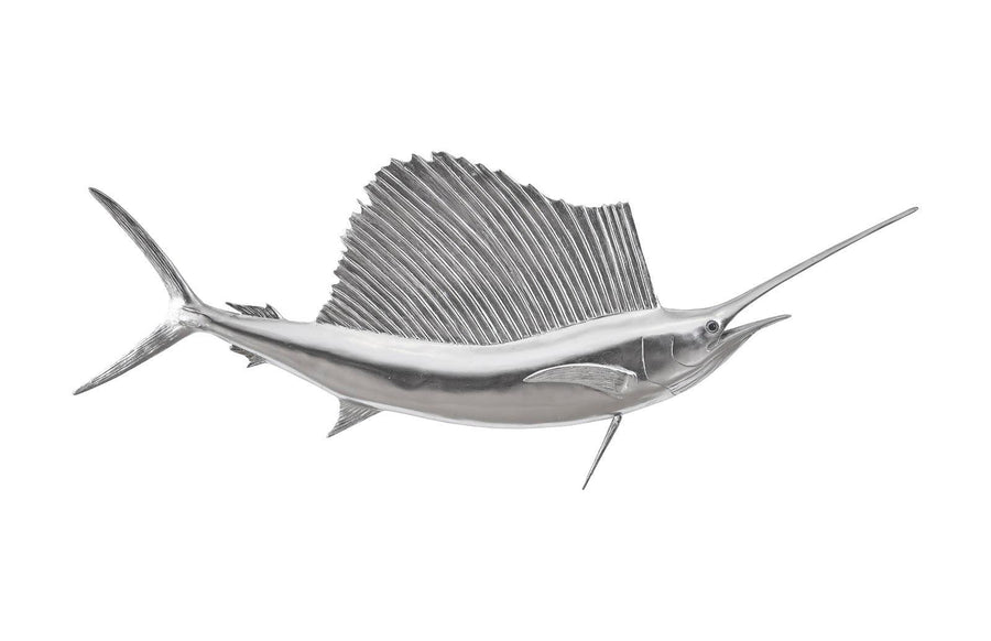 SwayLiving Sail Fish Wall Sculpture, Resin, Silver Leaf WALL ACCENTS