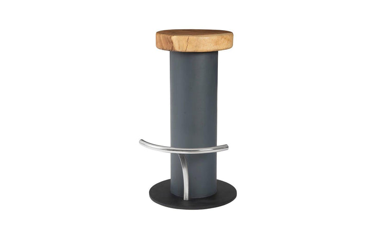 SwayLiving Concrete Bar Stool, Chamcha Wood Top, Stainless Steel Footrest BAR STOOLS + COUNTER STOOLS