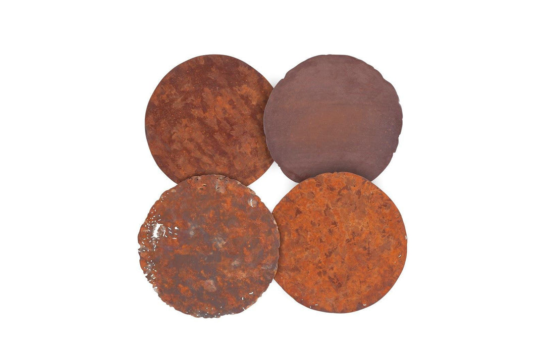 SwayLiving Cast Oil Drum Wall Discs, Resin, Rust Finish, Set of 4 WALL ACCENTS