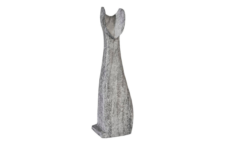 SwayLiving Cat Sculpture, Large, Chamcha Wood, Gray Stone Finish DECORATIVE OBJECTS