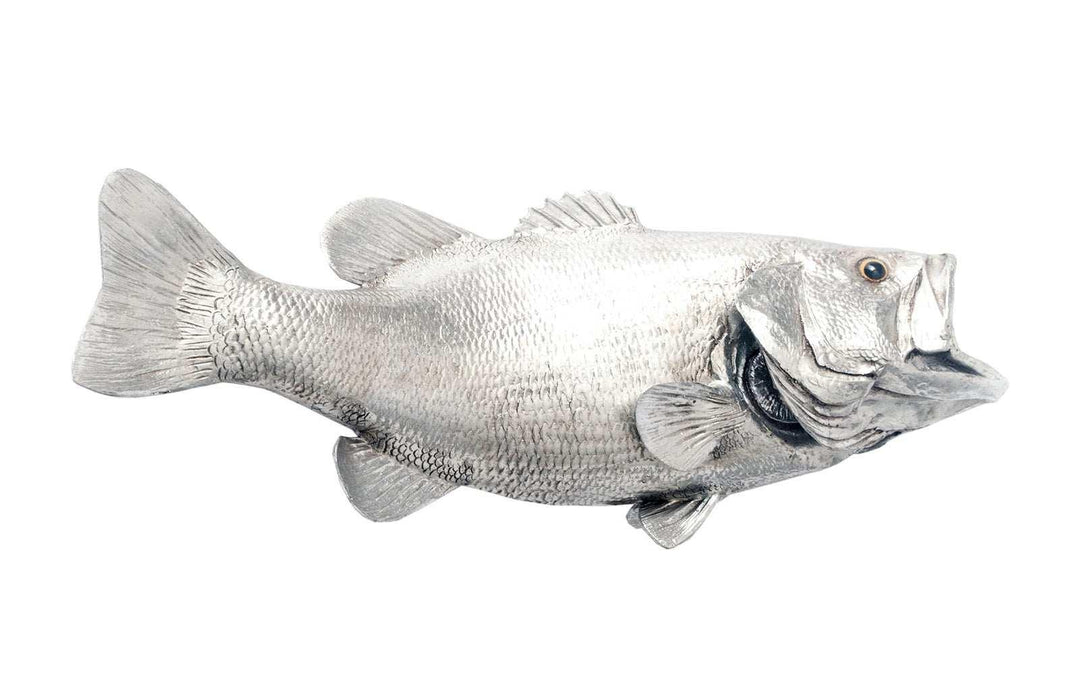 SwayLiving Large Mouth Bass Fish Wall Sculpture, Resin, Silver Leaf WALL ACCENTS