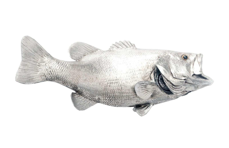 SwayLiving Large Mouth Bass Fish Wall Sculpture, Resin, Silver Leaf WALL ACCENTS