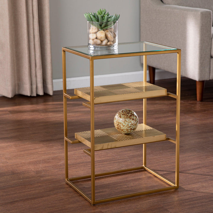 SwayLiving Penketh Glass-Top End Table w/ Storage ACCENT TABLES