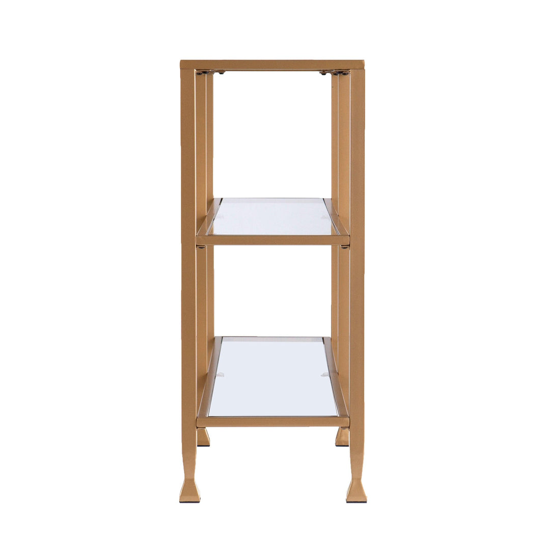 SwayLiving Jaymes Narrow Metal Console Table w/ Glass Shelves - Gold CONSOLE TABLES