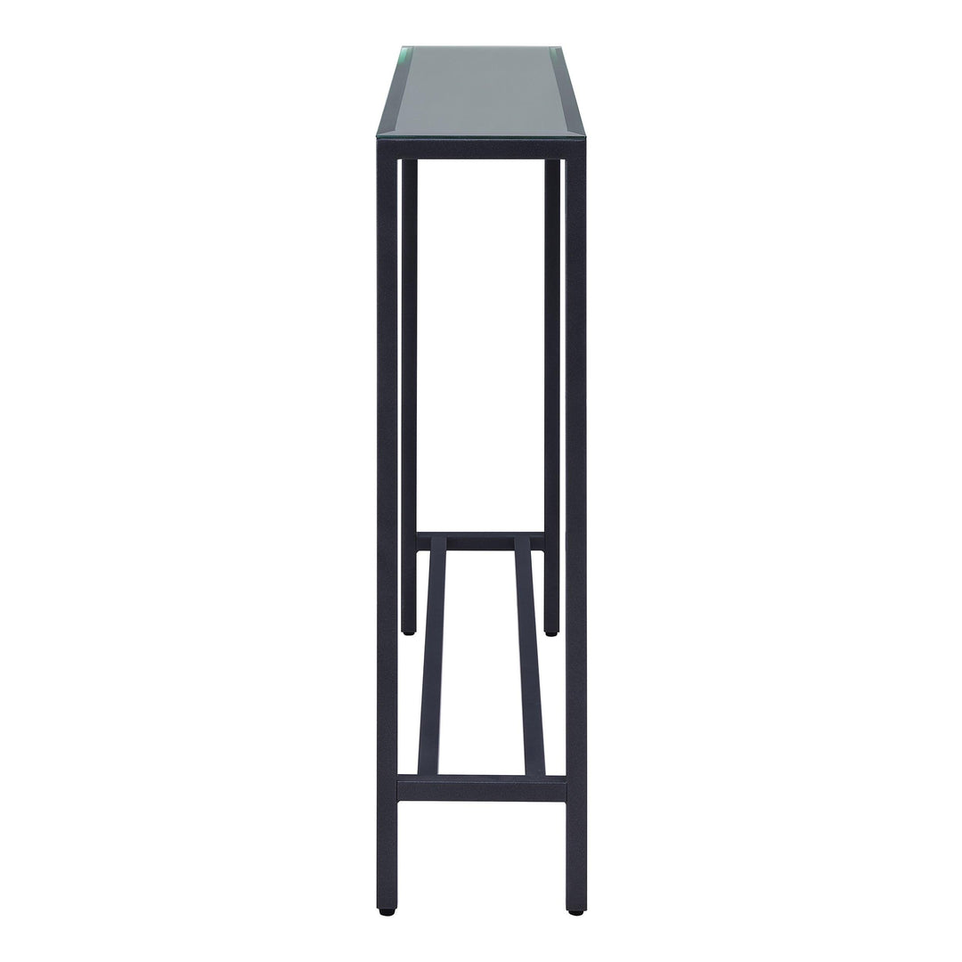 SwayLiving Darrin Narrow Mini Console Table w/ Mirrored Top – Gunmetal Gray CONSOLE TABLES