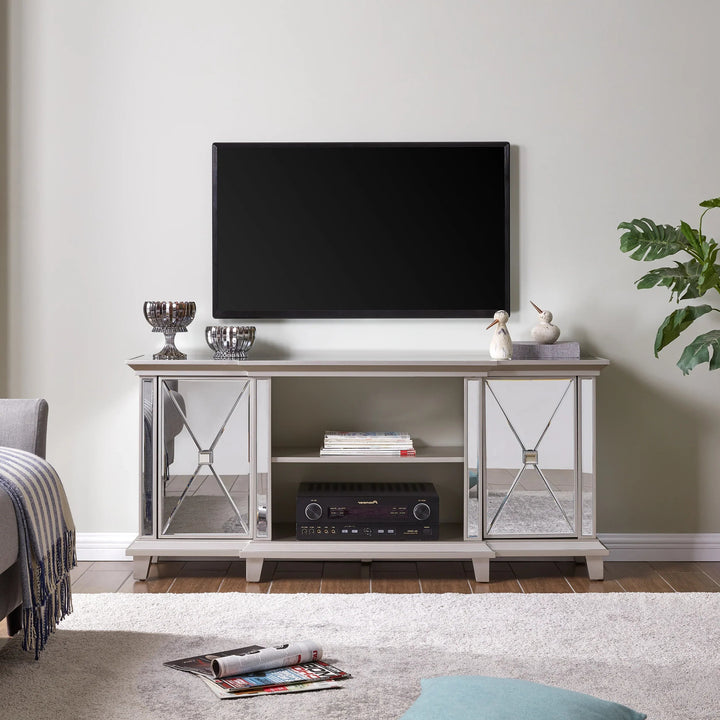 SwayLiving Toppington Mirrored Media Console w/ Storage - Silver MEDIA + TV STANDS