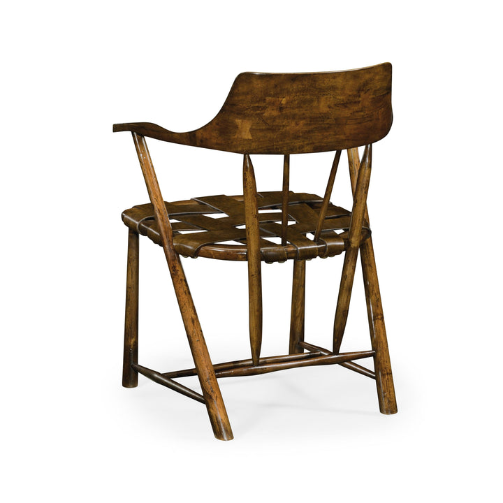 SwayLiving Curated Walnut Smokers Armchair With Leather Seat - Set of 2 DINING CHAIRS