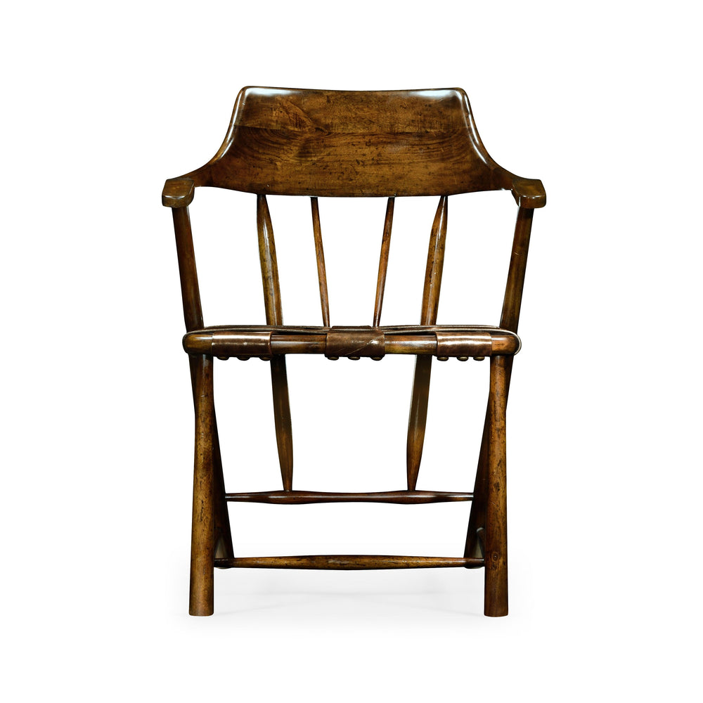 SwayLiving Curated Walnut Smokers Armchair With Leather Seat - Set of 2 DINING CHAIRS
