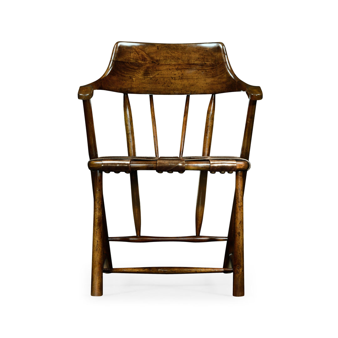SwayLiving Curated Walnut Smokers Armchair With Leather Seat - Set of 2 DINING CHAIRS