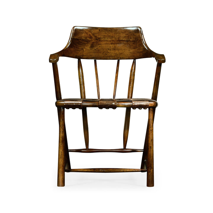 SwayLiving Curated Walnut Smokers Armchair With Leather Seat - Set of 2 DINING CHAIRS