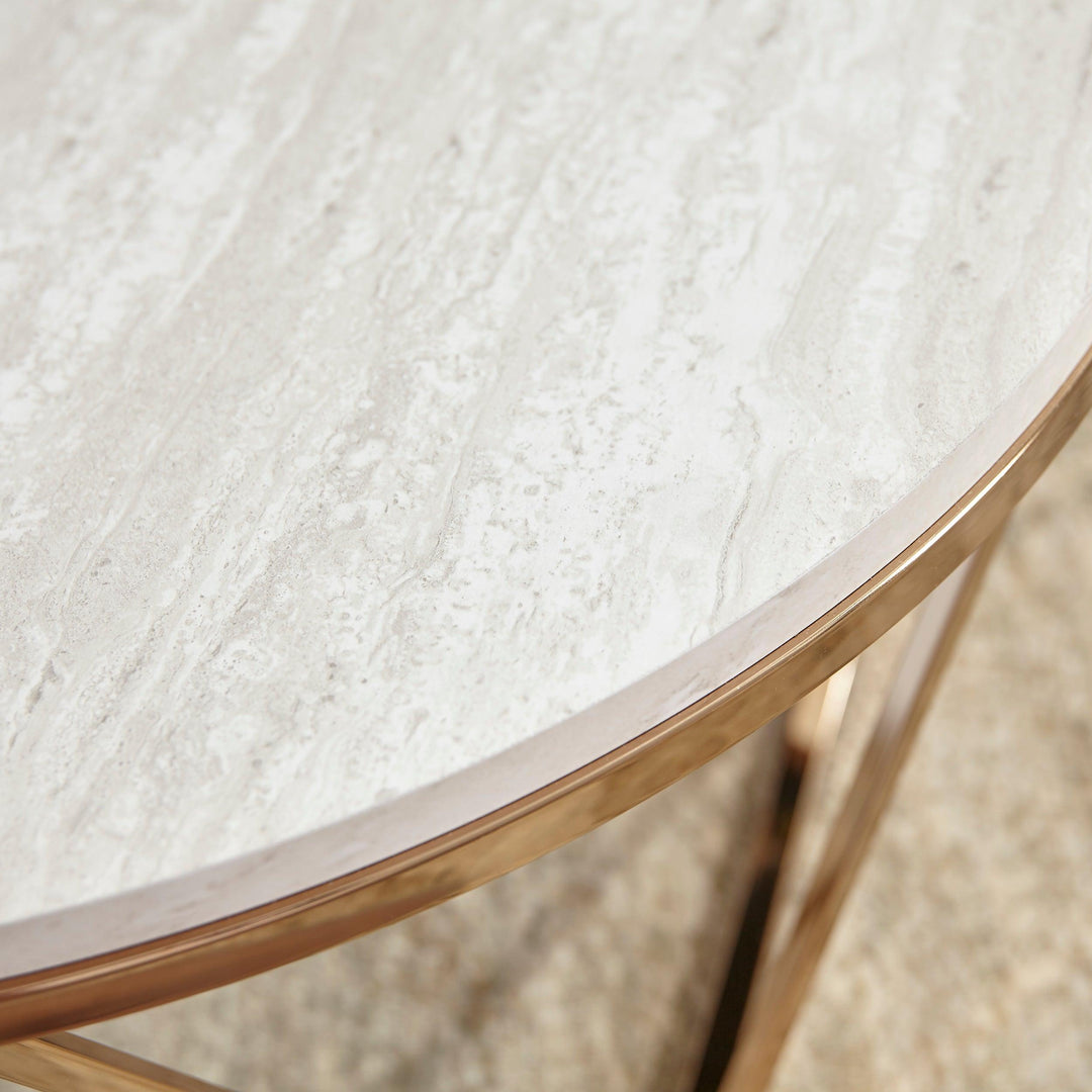 SwayLiving Luna Round Faux Stone Coffee Table - Champagne COFFEE TABLES