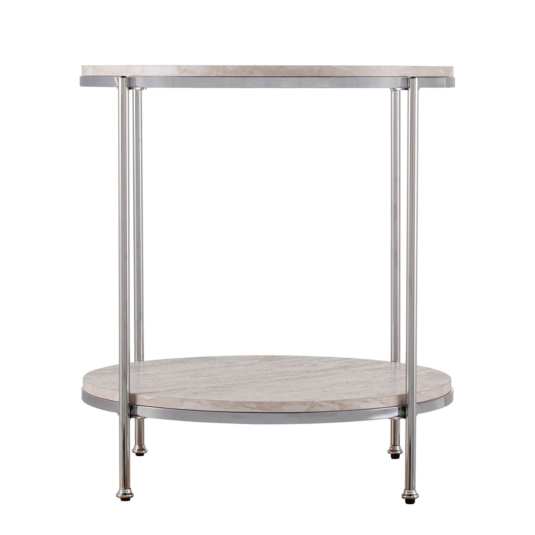 SwayLiving Silas Round Faux Stone End Table - Chrome ACCENT TABLES