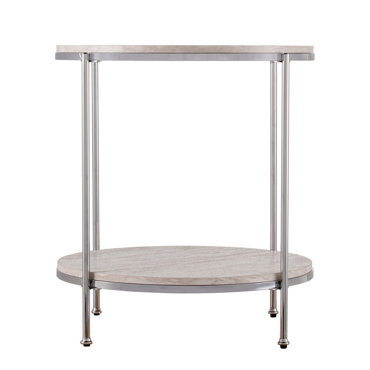 SwayLiving Silas Round Faux Stone End Table - Chrome ACCENT TABLES