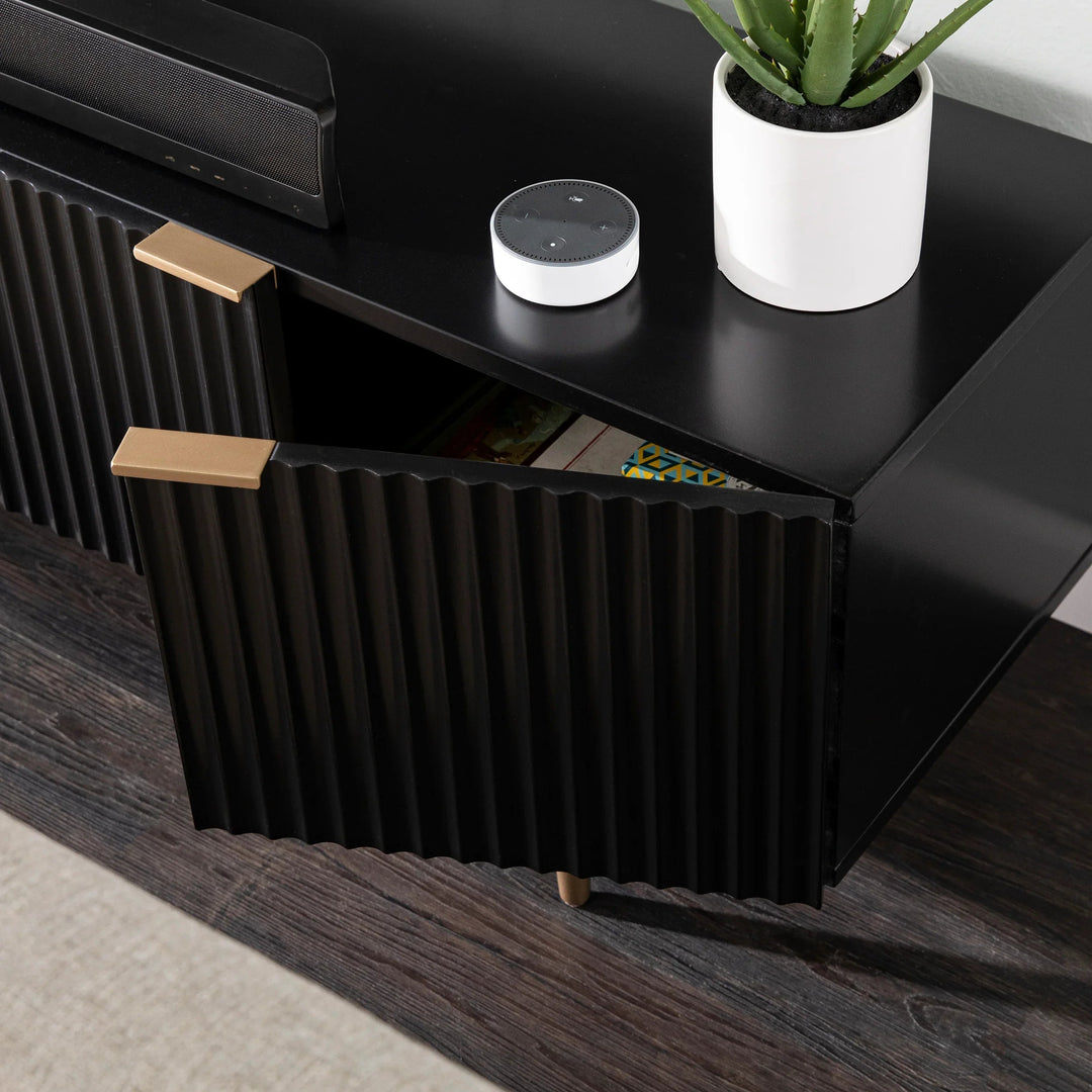 SwayLiving Pilston 4-Door Media Console - Black MEDIA + TV STANDS