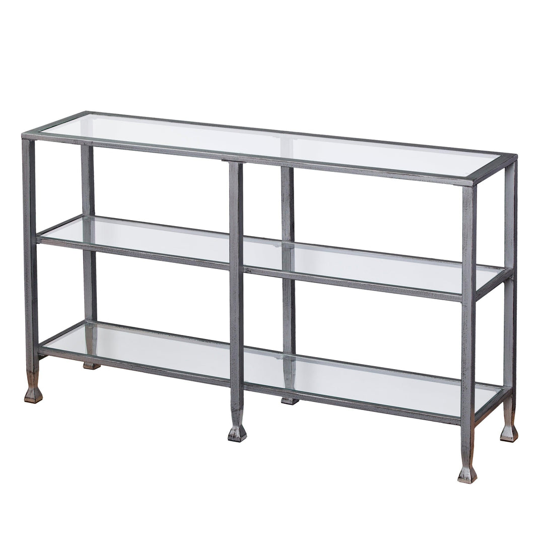 SwayLiving Jaymes Metal/Glass 3-Tier Console Table/Media Stand - Silver CONSOLE TABLES