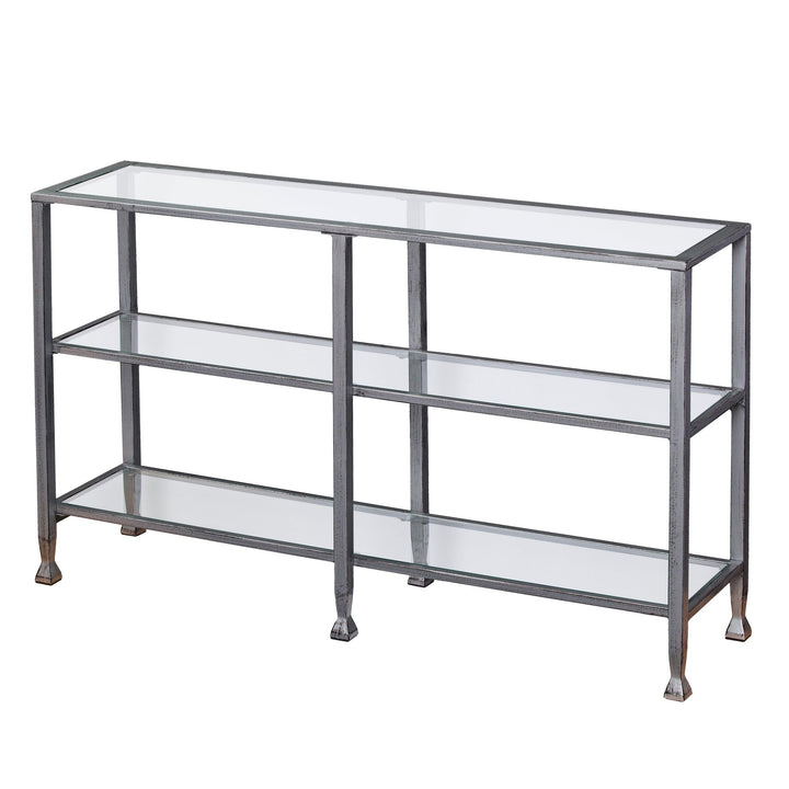 SwayLiving Jaymes Metal/Glass 3-Tier Console Table/Media Stand - Silver CONSOLE TABLES