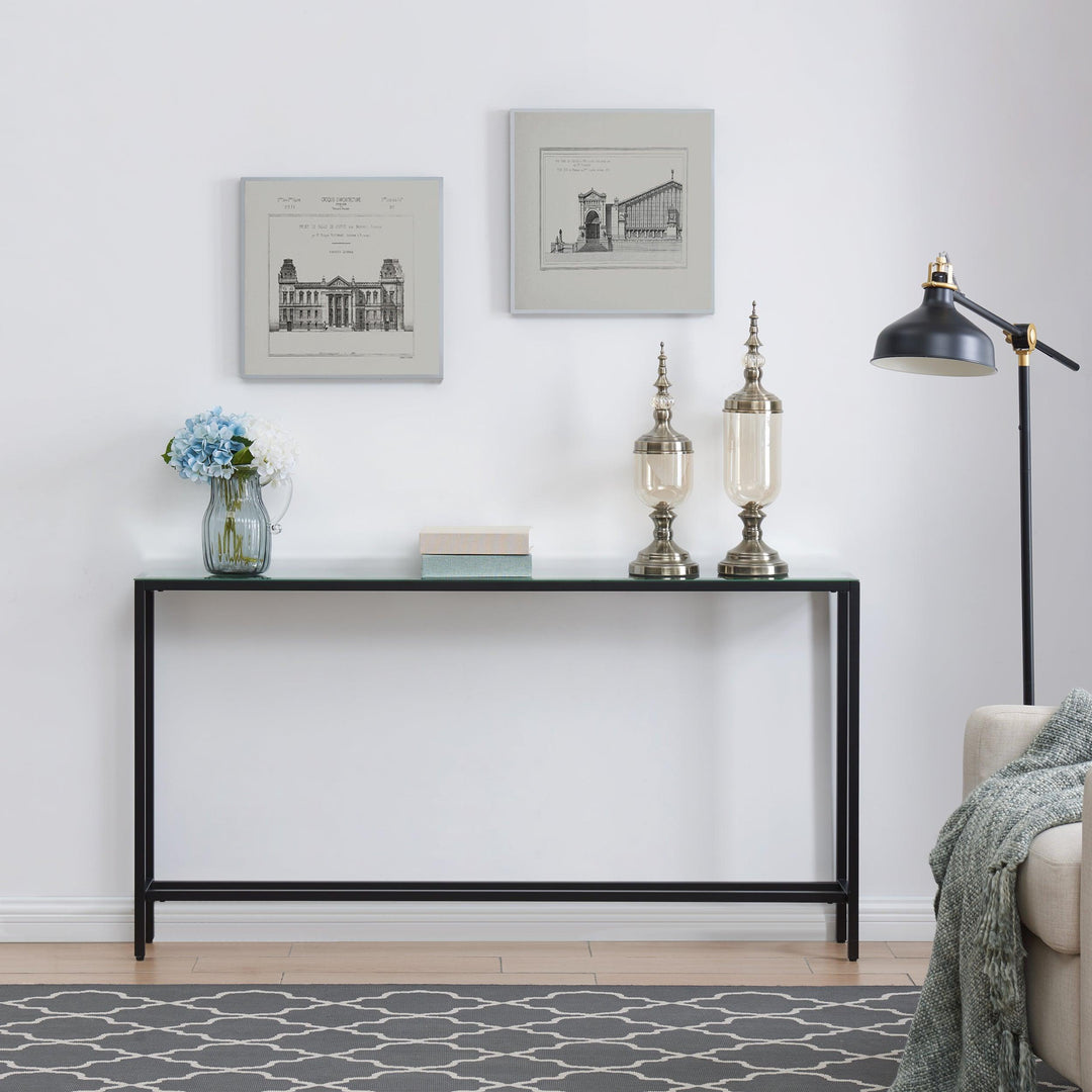 SwayLiving Darrin Narrow Long Console Table w/ Mirrored Top – Black CONSOLE TABLES