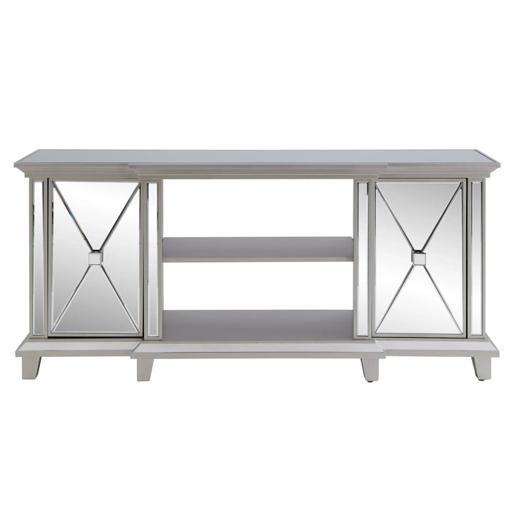 SwayLiving Toppington Mirrored Media Console w/ Storage - Silver MEDIA + TV STANDS