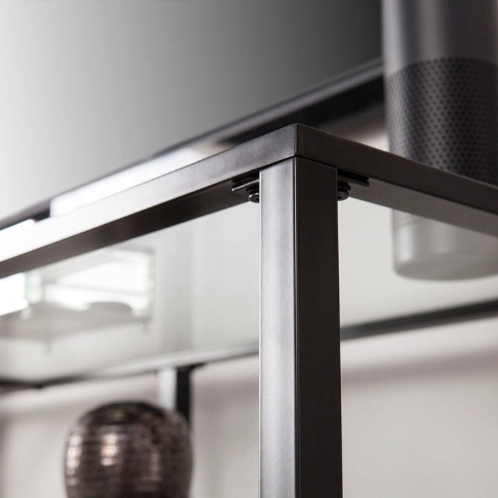 SwayLiving Tyler Metal/Glass Media Stand – Transitional Style - Black MEDIA + TV STANDS