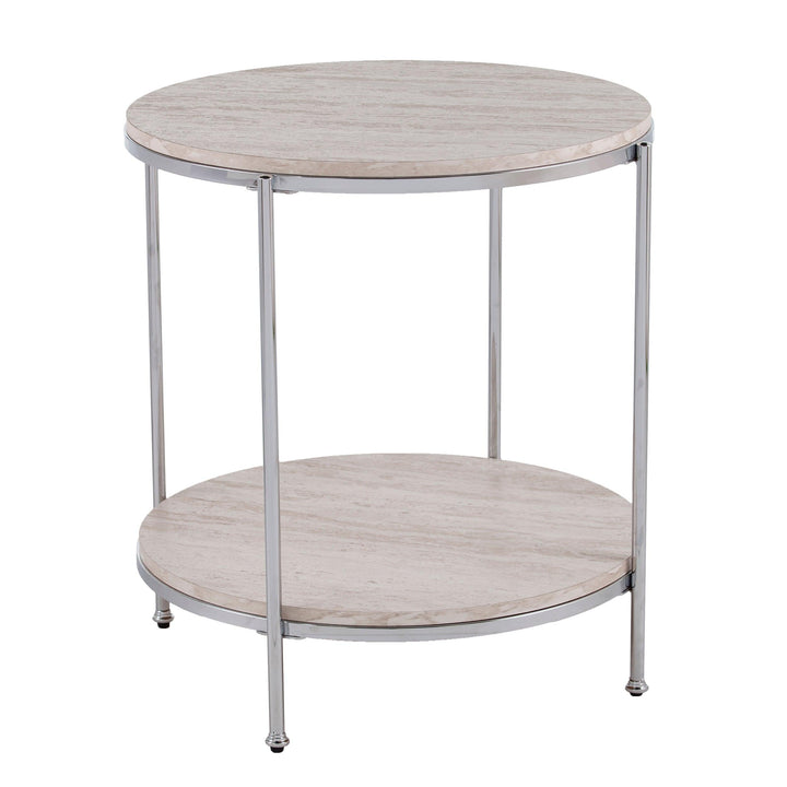 SwayLiving Silas Round Faux Stone End Table - Chrome ACCENT TABLES