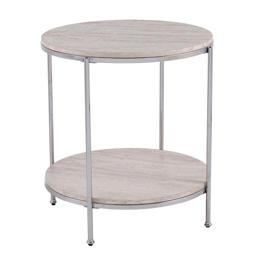 SwayLiving Silas Round Faux Stone End Table - Chrome ACCENT TABLES
