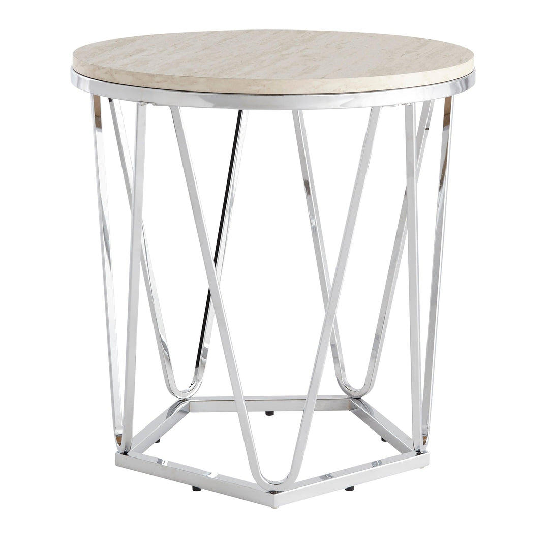 SwayLiving Luna Round Faux Stone End Table – Silver ACCENT TABLES