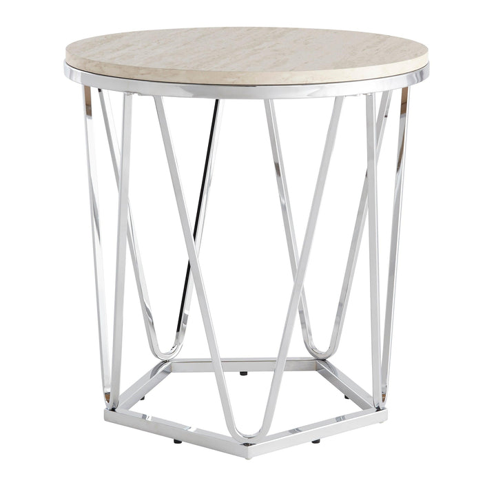 SwayLiving Luna Round Faux Stone End Table – Silver ACCENT TABLES