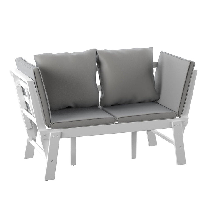 SwayLiving Holly & Martin Dolavon Outdoor Convertible Lounge Chair – White w/ Gray Cushions OUTDOOR CHAISE LOUNGES