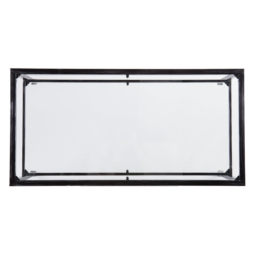 SwayLiving Jaymes Metal/Glass Rectangular Open Shelf Cocktail Table - Black COFFEE TABLES