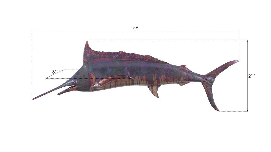 SwayLiving Blue Marlin Fish Wall Sculpture, Resin, Copper Patina Finish WALL ACCENTS