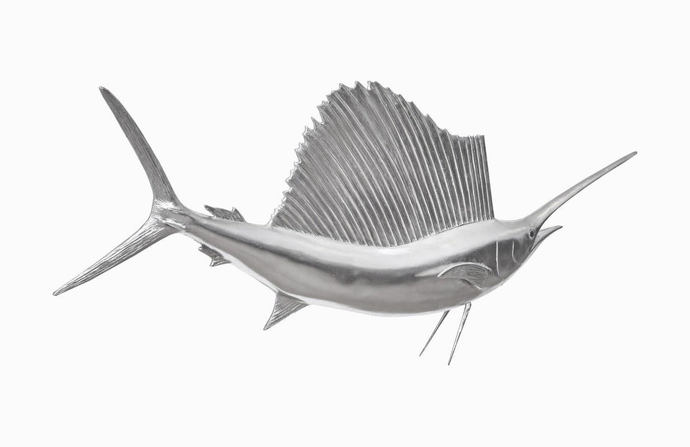 SwayLiving Sail Fish Wall Sculpture, Resin, Silver Leaf WALL ACCENTS