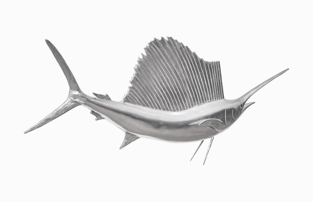 SwayLiving Sail Fish Wall Sculpture, Resin, Silver Leaf WALL ACCENTS