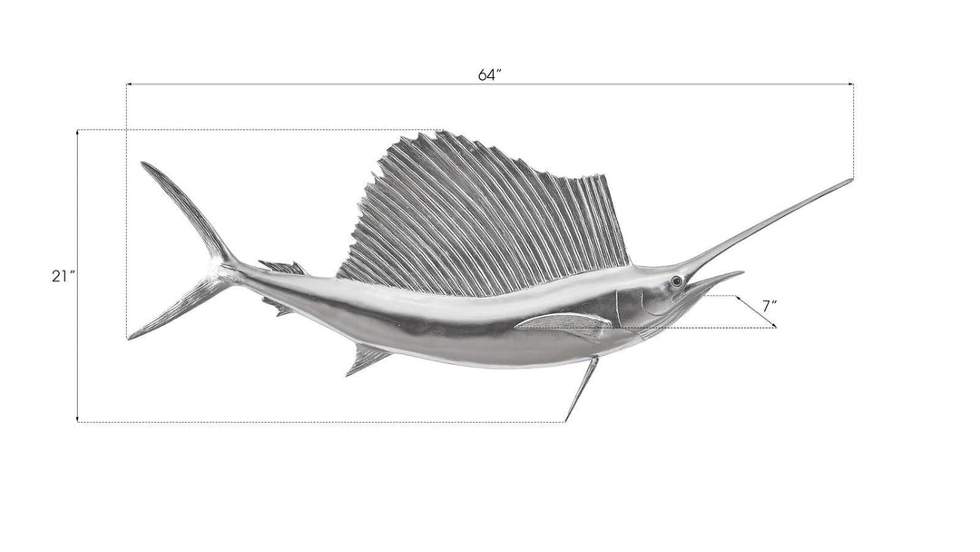 SwayLiving Sail Fish Wall Sculpture, Resin, Silver Leaf WALL ACCENTS