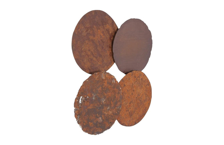 SwayLiving Cast Oil Drum Wall Discs, Resin, Rust Finish, Set of 4 WALL ACCENTS