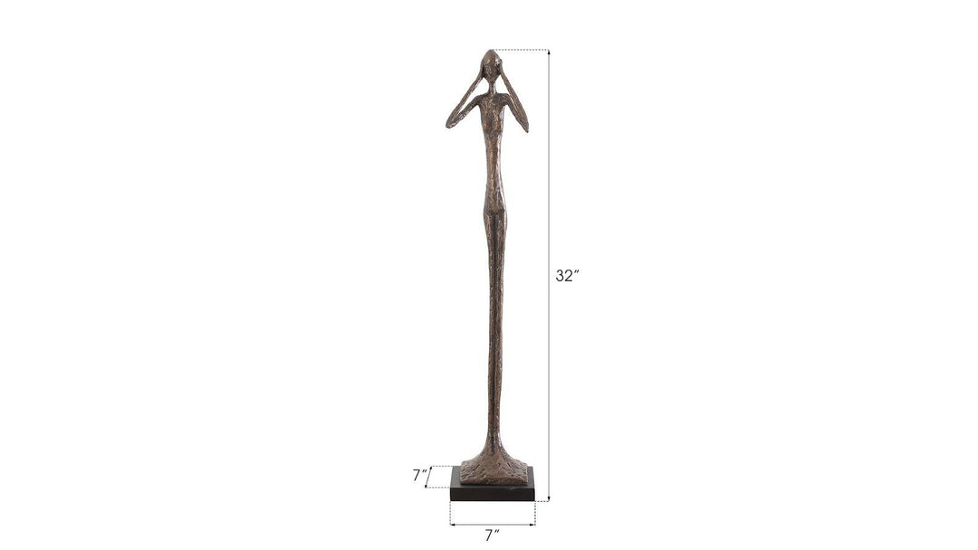 SwayLiving Hear No Evil Slender Sculpture, Small, Resin, Bronze Finish DECORATIVE OBJECTS